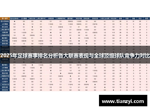 2025年足球赛事排名分析各大联赛表现与全球顶级球队竞争力对比