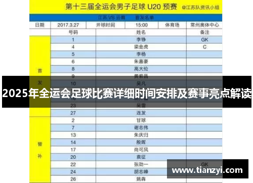 2025年全运会足球比赛详细时间安排及赛事亮点解读
